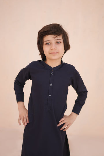 Midnight Blue Kurta and Trouser Set For Boys